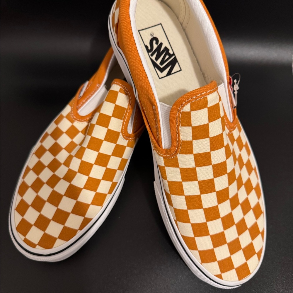 Vans Classic Orange and White Checkered Slip-Ons